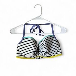 Victoria Secret The Getaway Halter Striped Bikini Top Neon Trim‎ 34DD